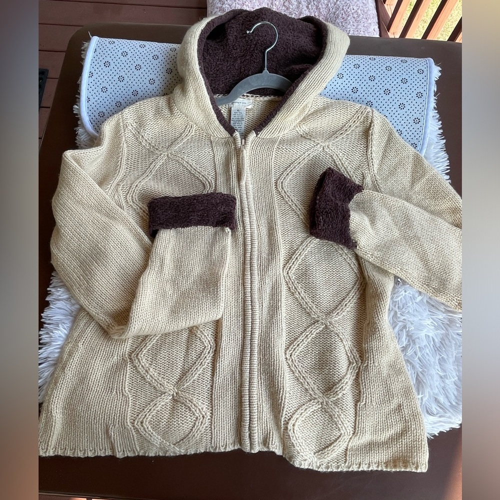 Sleeping On Snow/Anthro Cream Hooded Women's Full Zip Wool Sweater Size XL
